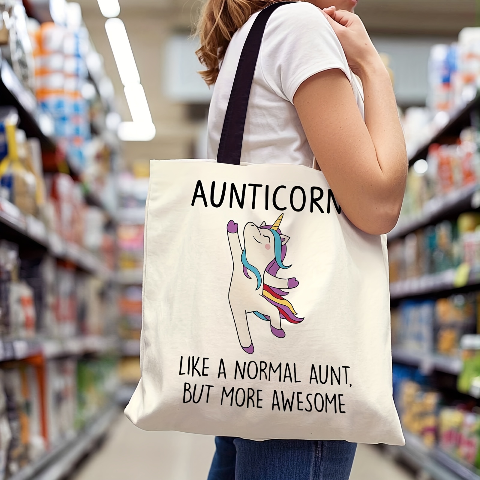 TEMU 1 szt. Duża Torba Tote o Dużej Pojemności - Antykorozyjna, Wytrzymała, z Postacią Jednorożca. Idealna na Podróże, Codzienne Dojazdy, Zakupy,