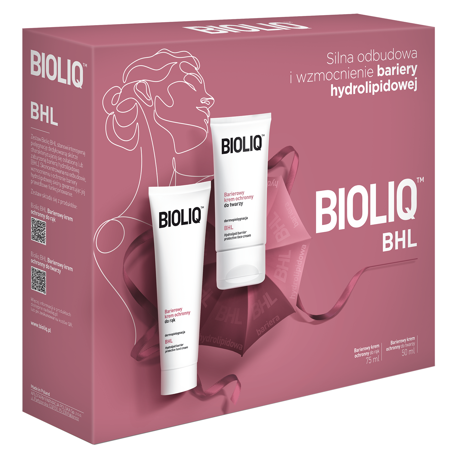 Zestaw Bioliq BHL, barierowy krem ochronny do twarzy, 50 ml + krem do rąk, 75 ml
