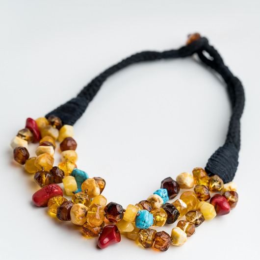 Naszyjnik bursztynowy OBCIOSKI koral turkus