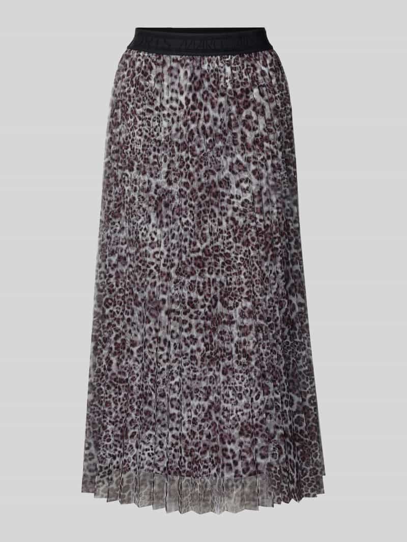 Spódnica midi z plisami i zwierzęcym nadrukiem na całej powierzchni