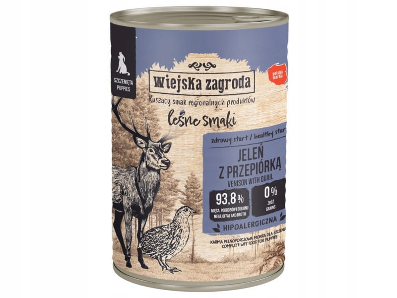 Wiejska Zagroda Leśne Smaki Jeleń z przepiórką – mokra dla szczeniąt 400 g