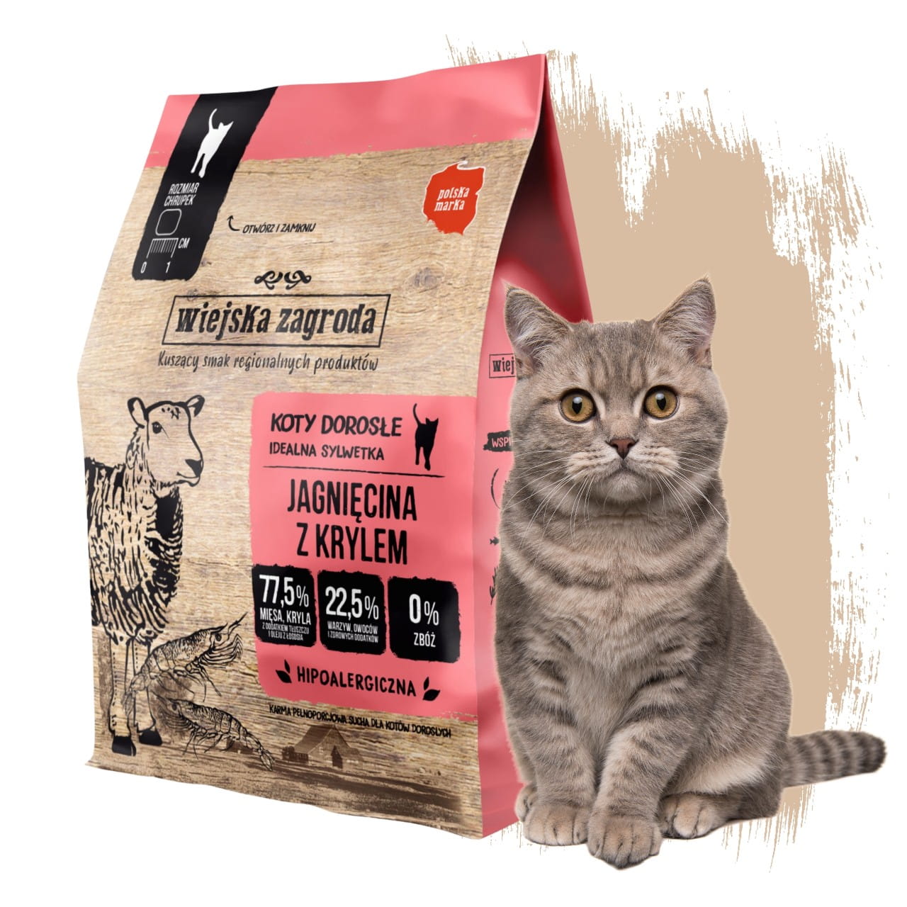 Wiejska Zagroda – Sucha karma dla kota z jagnięciną i krylem, 400 g