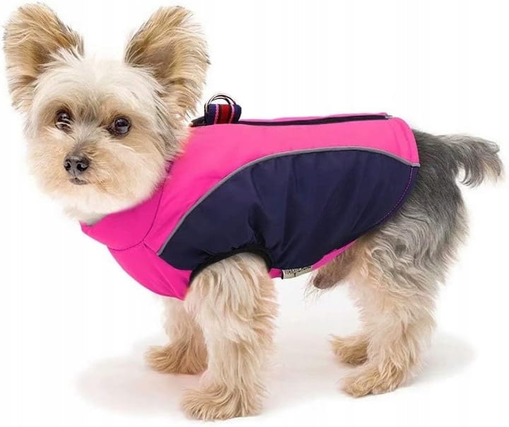 Kurtka dla psa zimowa z podszewką polarową odblaskowa różowo granatowa r.12