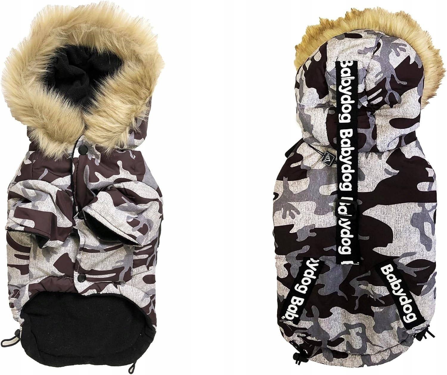 Kurtka dla psa z kapturem wodoodporna moro brązowa S