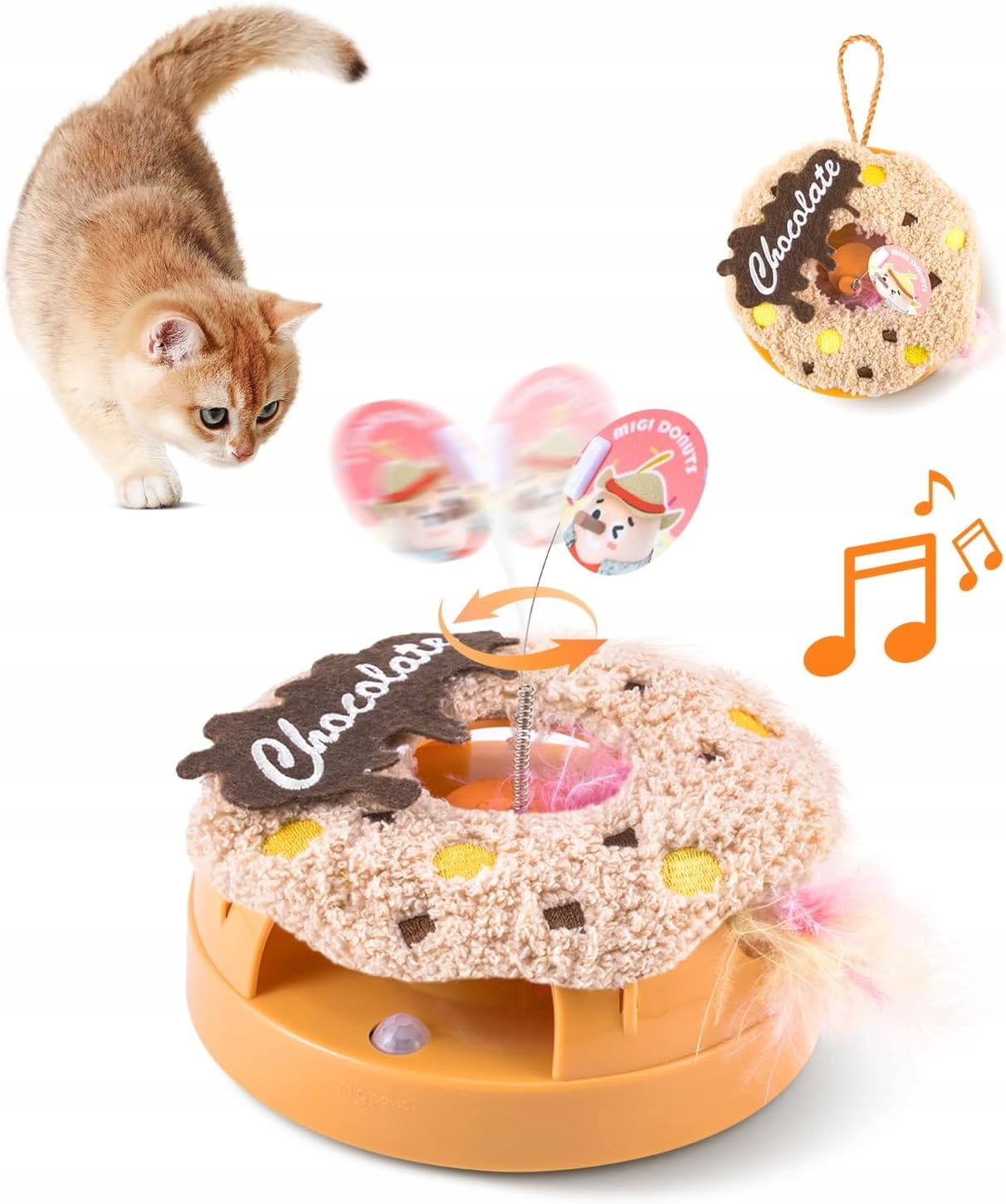 Interaktywna zabawka dla kota – pluszowy pączek z czujnikiem ruchu 13 cm