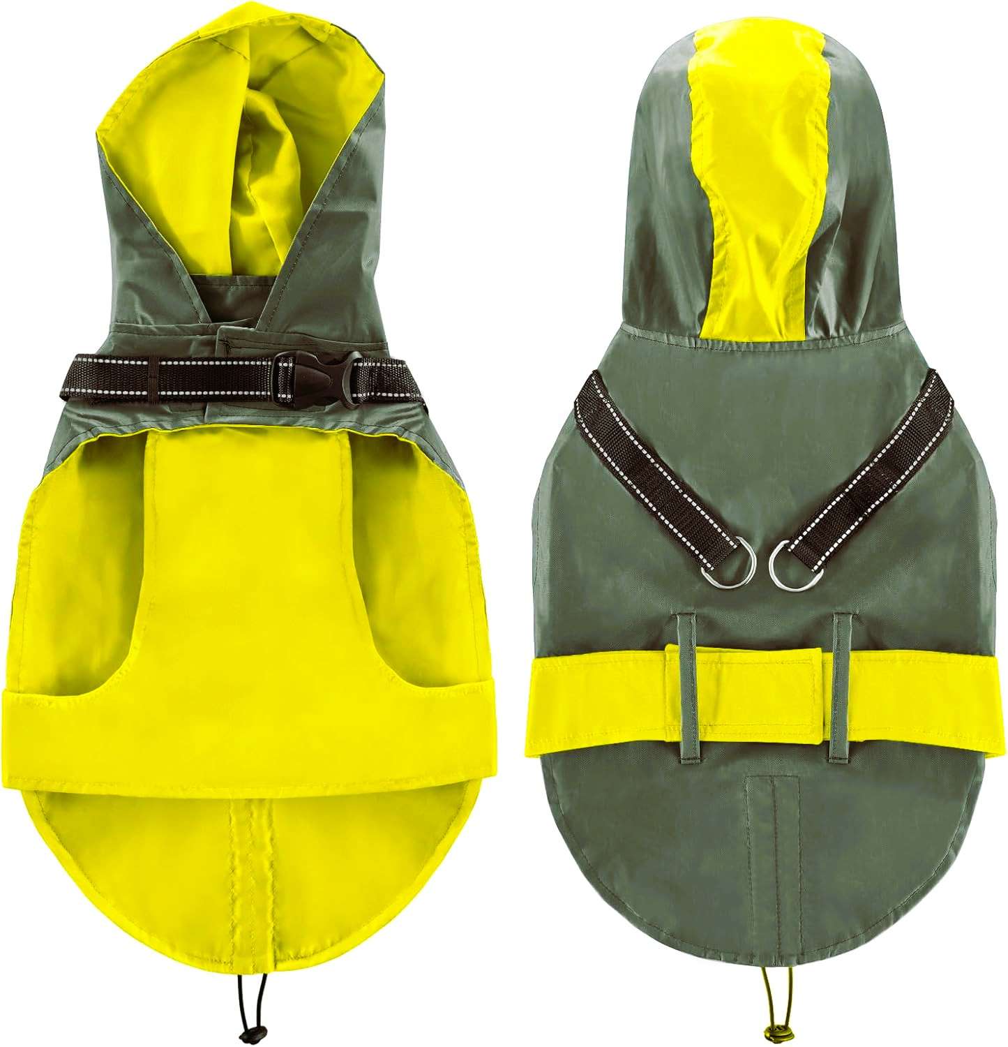 Płaszcz przeciwdeszczowy dla psa z kapturem zielono-żółty XXL