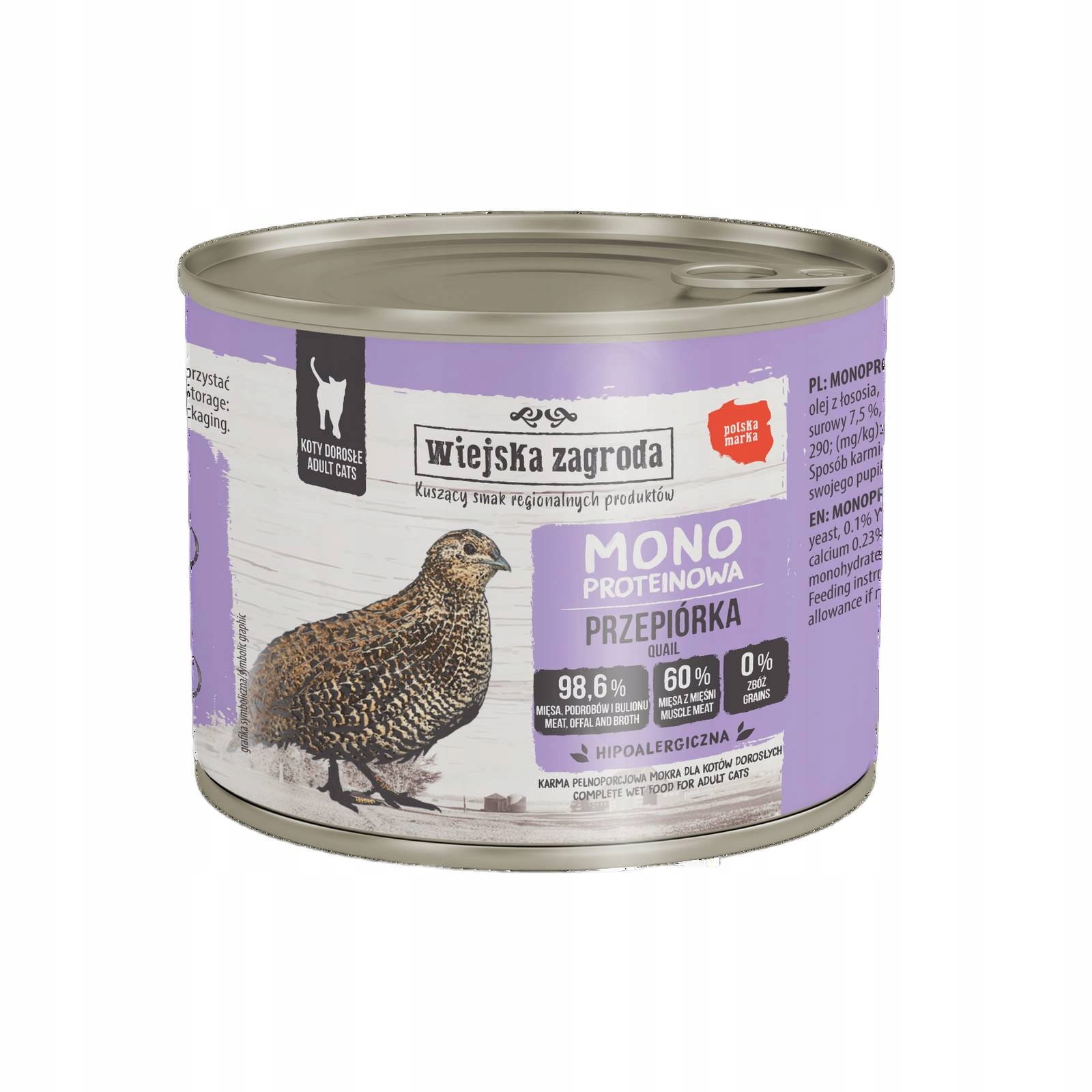 Wiejska Zagroda Karma mokra dla kota – Monobiałkowa Przepiórka, dorosły, 200 g