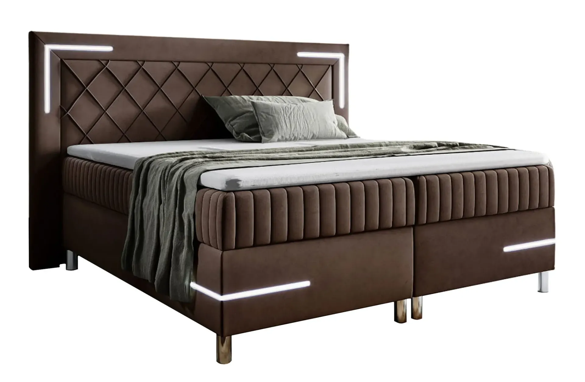 Brązowe welurowe łóżko pikowane z pojemnikiem 5 rozmiarów M0-R10