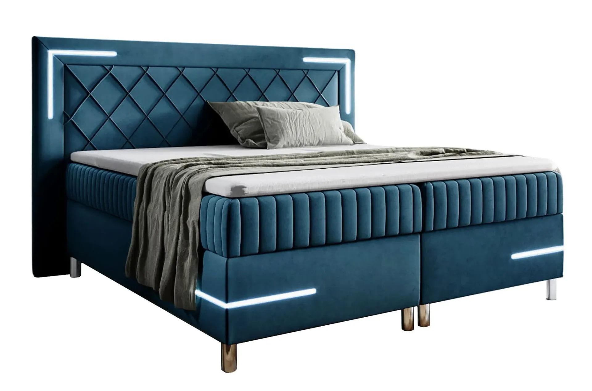 Niebieskie łóżko kontynentalne z oświetleniem LED 5 rozmiarów N8-E85