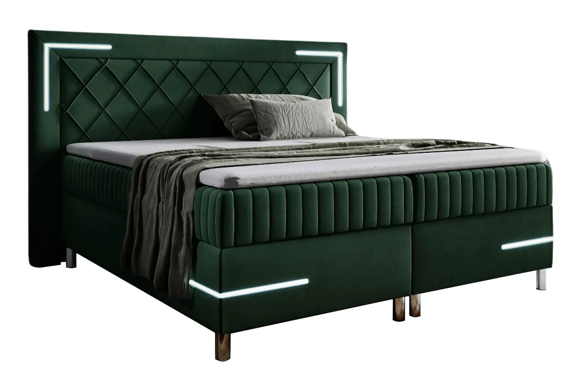 Zielone pikowane łóżko kontynentalne 5 rozmiarów H0-N73