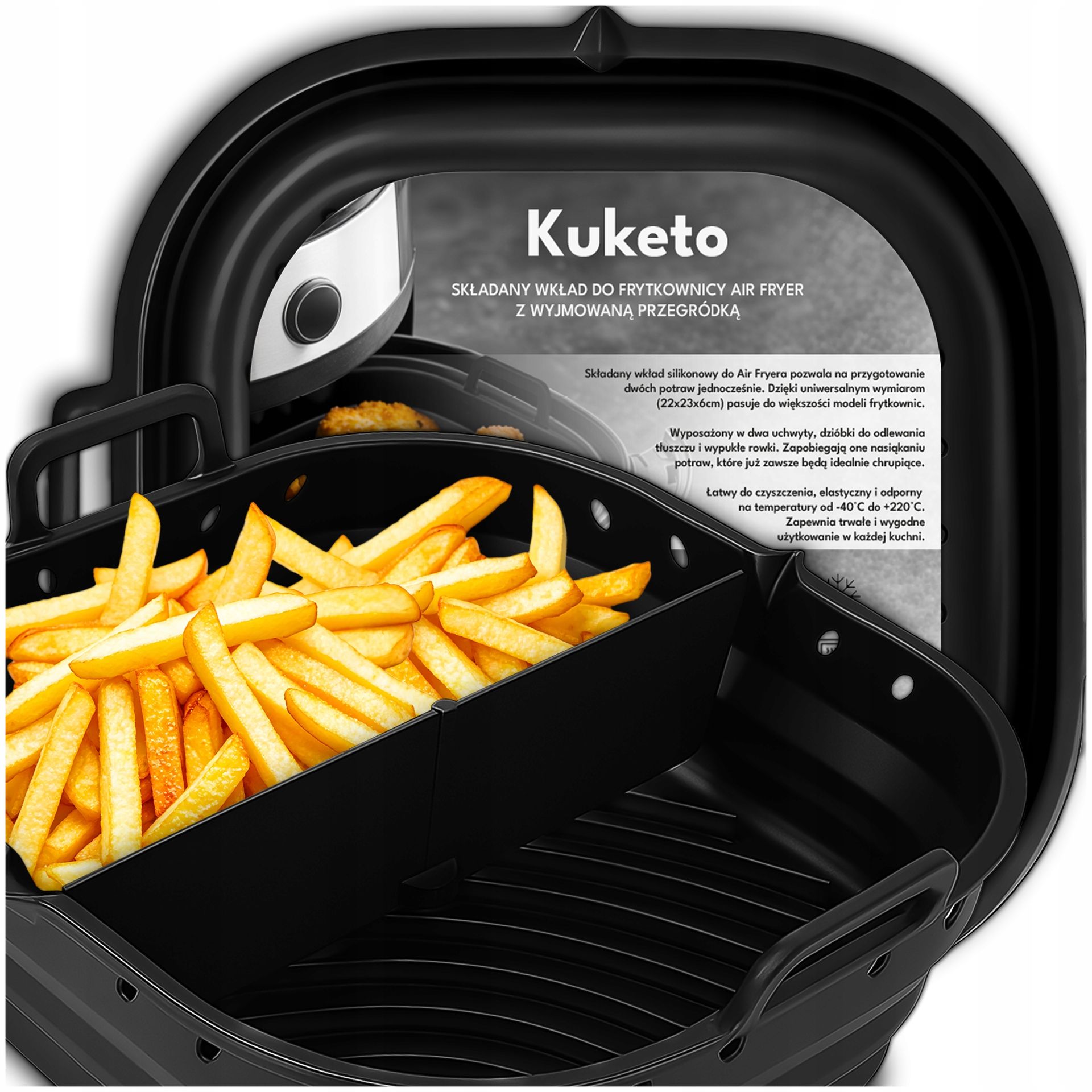 TEMU Kuketo - Wkład składany do frytkownicy beztłuszczowej air fryer silikonowy koszyk do pieczenia smażenia grillowania naczynie wielorazowe odporny