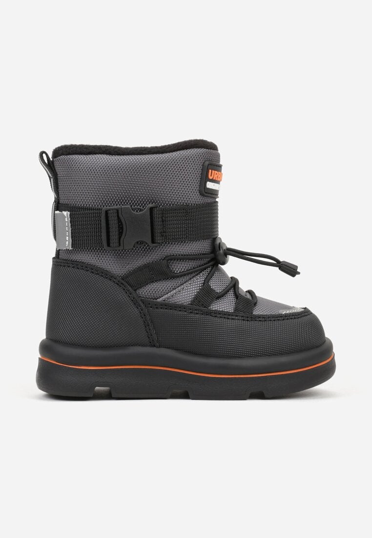 Szare Śniegowce Wodoodporne z Napisem i Paskiem z Klamrą Monariella