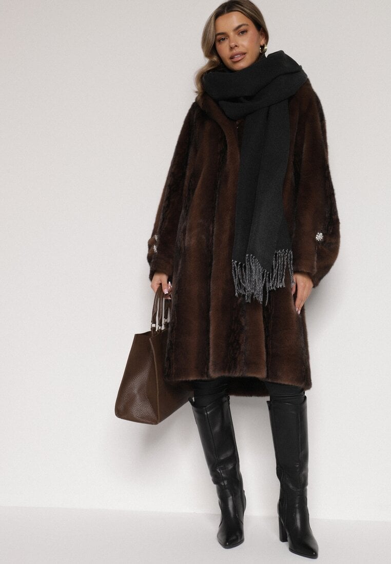 Czarny Klasyczny Szalik z Bawełny i Wiskozy z Frędzlami Vetilisa