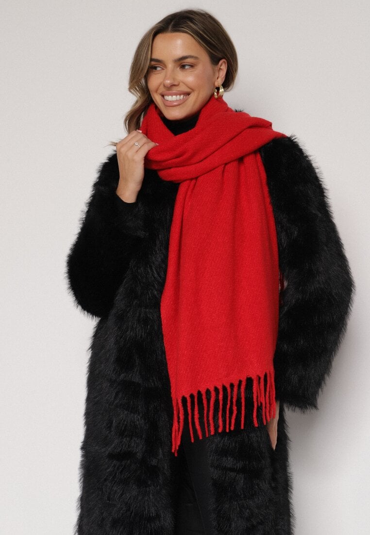 Czerwony Klasyczny Szalik Zdobiony Frędzlami Vetilana