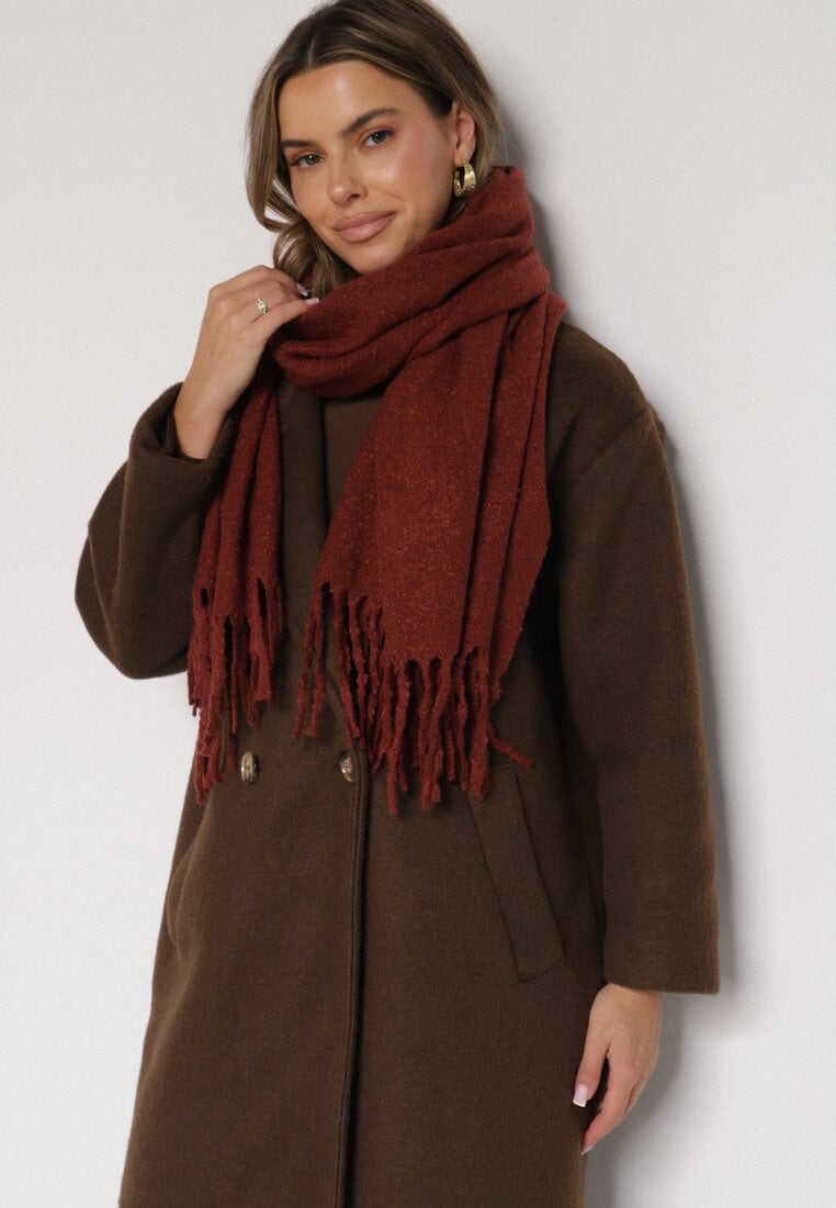 Bordowy Klasyczny Szalik Zdobiony Frędzlami Vetilana