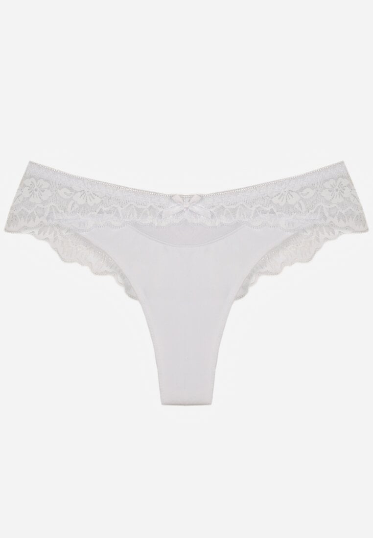 Białe Majtki Typu Stringi z Koronką Nedareanes