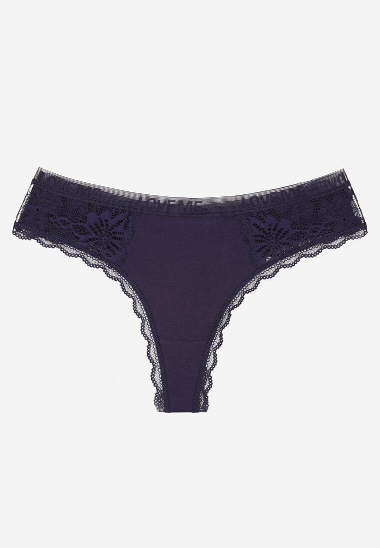 Granatowe Majtki Stringi z Subtelną Koronką z Bawełną Adriedah