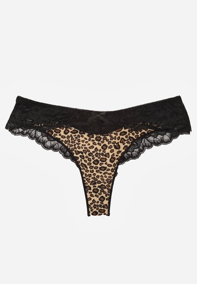 Panterkowe Majtki Typu Stringi z Koronką Nedareanes