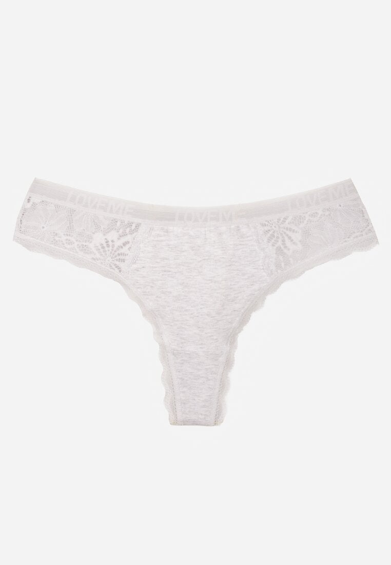 Jasnoszare Majtki Stringi z Subtelną Koronką z Bawełną Adriedah