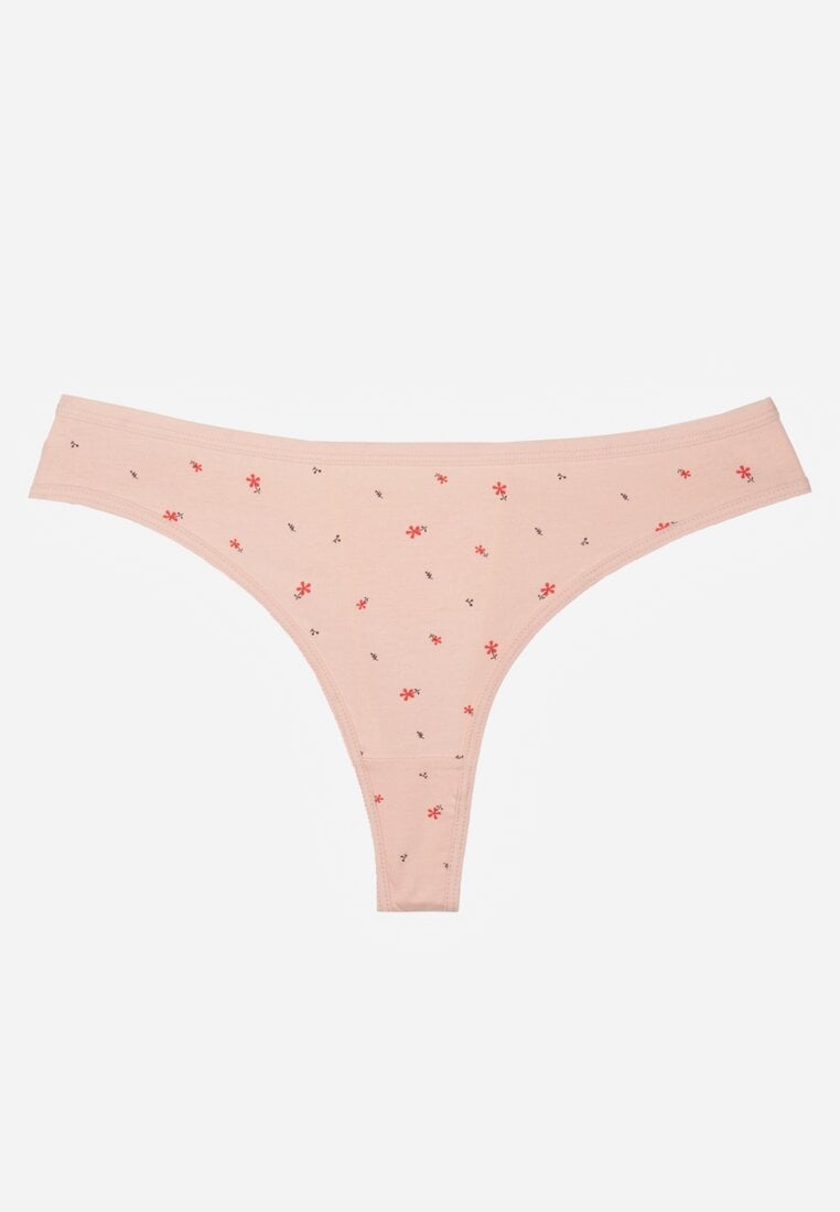Jasnoróżowe Majtki Stringi z Bawełną w Kwiaty Calylia