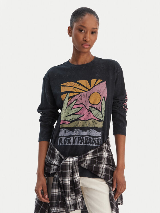 Roxy Bluzka Hangloose Washed ERJZT06028 Czarny Relaxed Fit