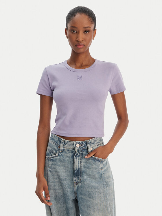 HUGO T-Shirt Delanor 50512000 Fioletowy Slim Fit