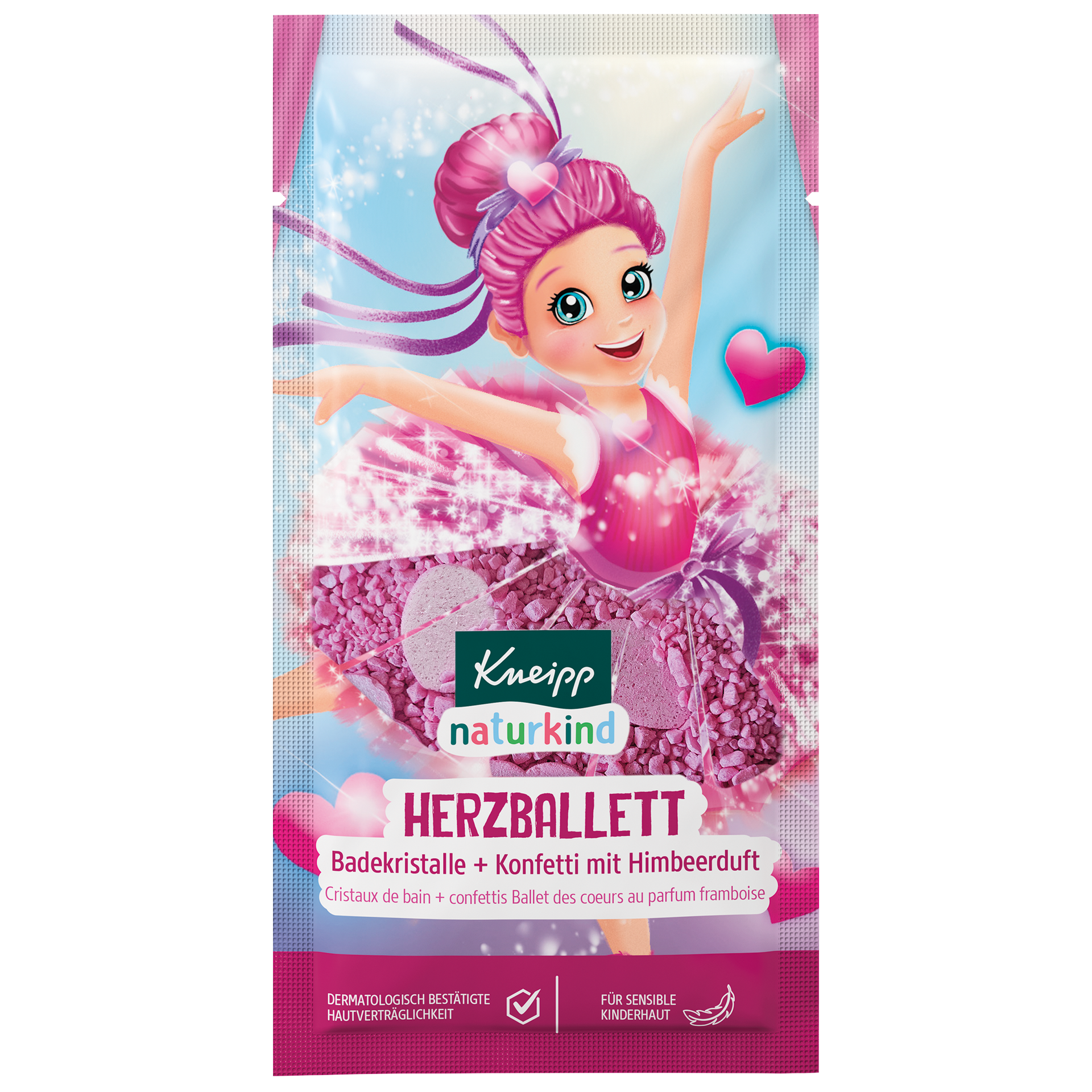 Kneipp Naturkind Balet Serc, sól do kąpieli + konfetti, maliny, 40 g