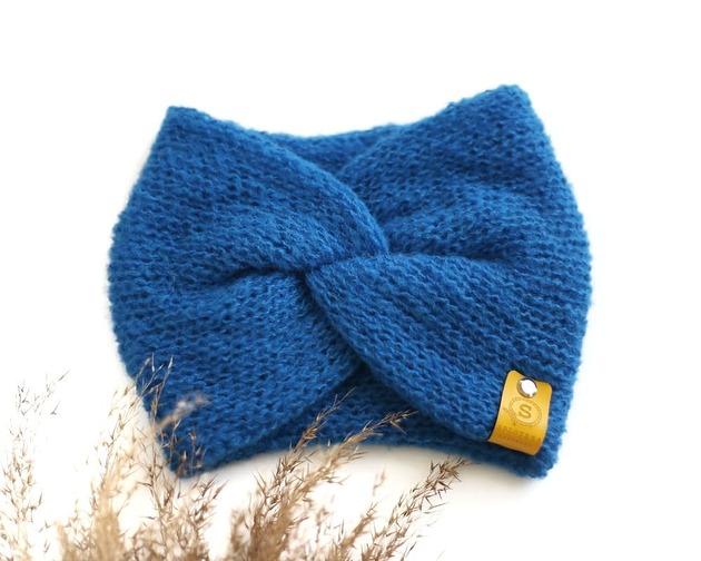 ALPACZINA opaska 100% alpaka niebieska