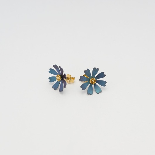 KOLCZYKI srebrne, pozłacane , niebieski tytan - KWIATUSZKI