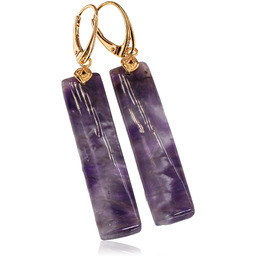 Naturalny Ametyst Przepiękne Kolczyki Złote Srebro