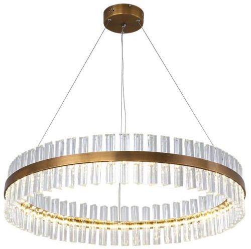 Luxemburg Crystal Prisms - Żyrandol 60cm, LED 40W, Mosiądz złoty ring 3 barwy