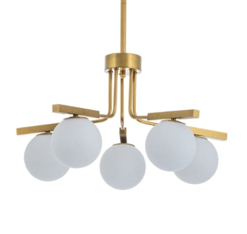 Radiant - mleczna kula - żyrandol nowoczesny 5 punktowy 60cm złoty