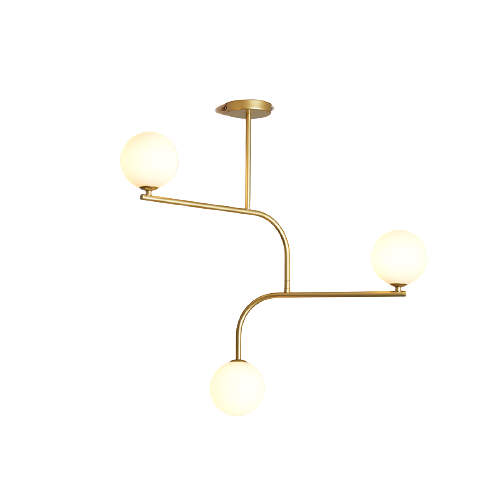 Branches 3 Brass - lampa nowoczesna, mosiądz, mleczna kula