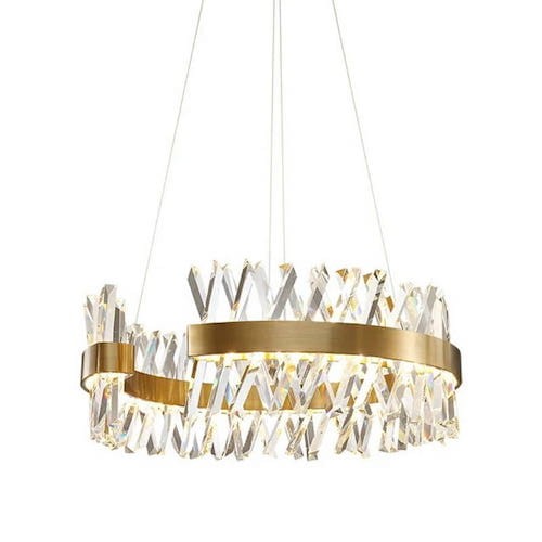 Amsterdam - Żyrandol 60 cm, ring LED 118 W, Mosiądz Szczotkowany, Złoty Kryształ K9