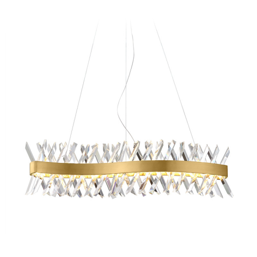 Amsterdam Long - Żyrandol 85cm, 3 LED kolor, złoty Mosiądz Szczotkowany, Kryształ K9, nad stół