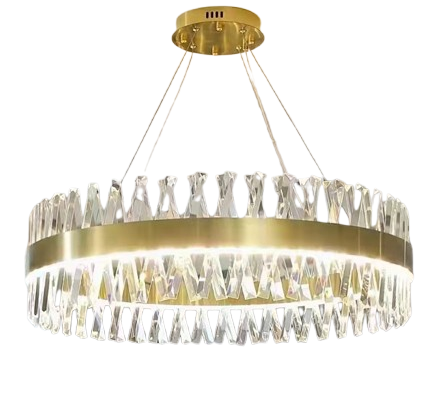 Amsterdam - Żyrandol 80cm, Pierścień ring 3 LED kolor 50W, złoty Mosiądz, Kryształ K9