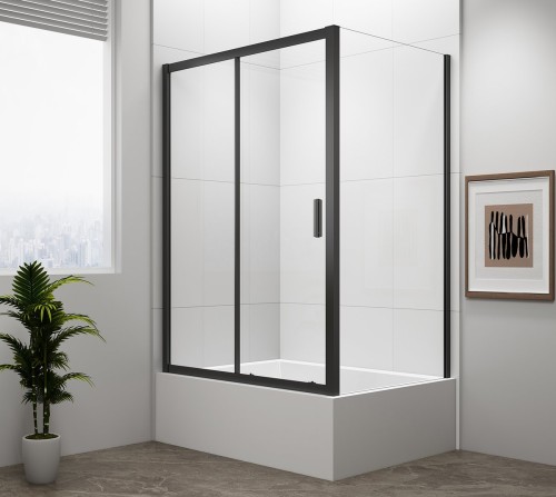 POLYSAN Kabina prysznicowa prostokątna uniwersalna drzwi przesuwne DEEP 75x110x165 szkło transparentne kolor BLACK (czarny mat) MD1116B-01