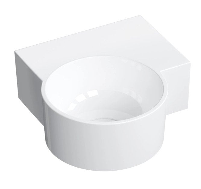 Umywalka ścienna Omnires Ovo M+ 33x34 cm okrągła prawa biały połysk OVO335UWPBP
