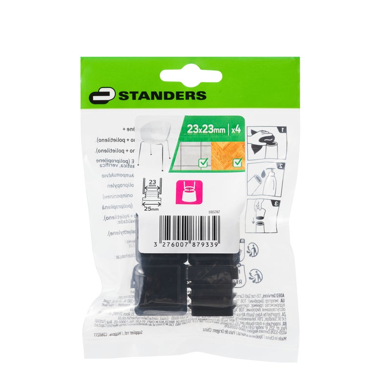 Nakładka ochronna na nogi meblowe wtykane 23x23 mm czarne 4 sztuki STANDERS