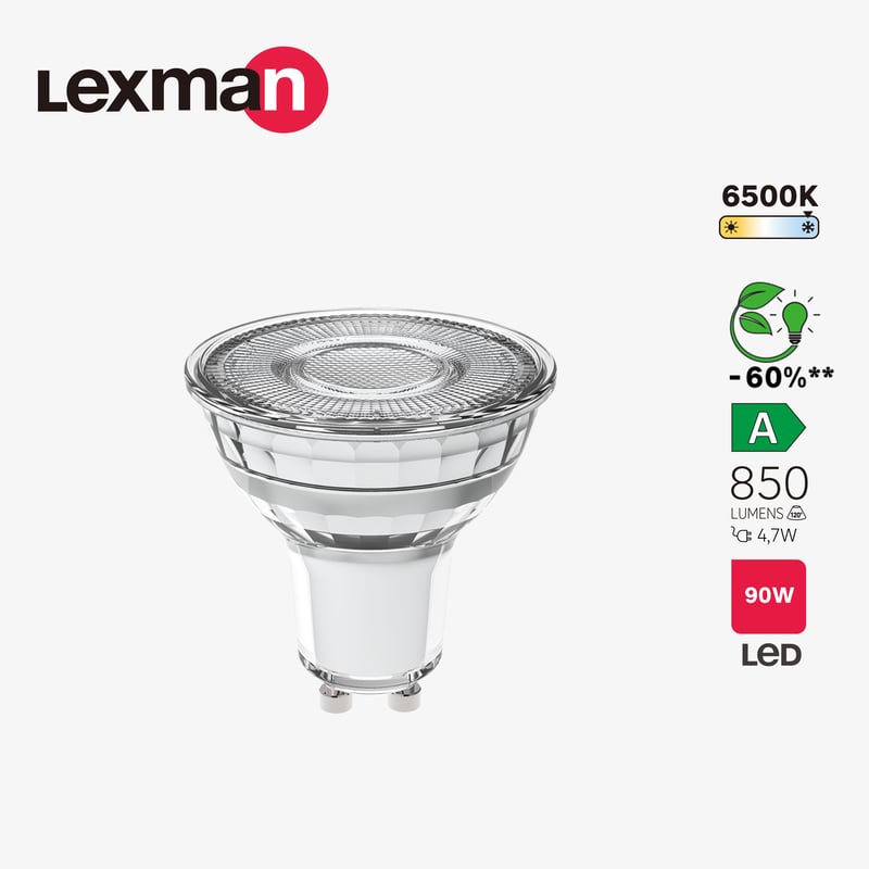 Żarówka GU10 chłodna biała barwa światła 6500K 850 lm 4.7W LEXMAN