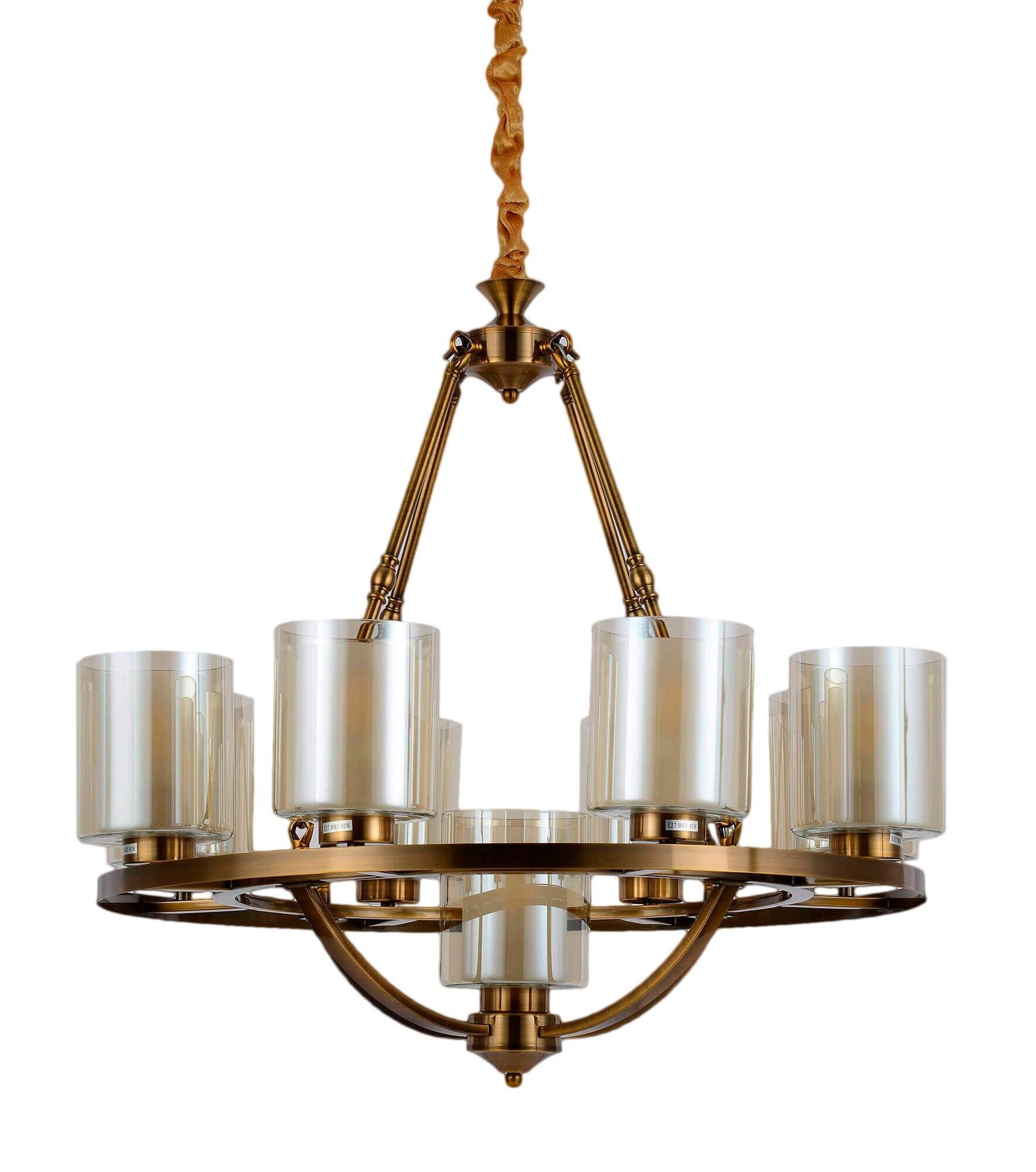 SANTINI W9 żyrandol loft mosiądz szklane proste klosze 9xE27