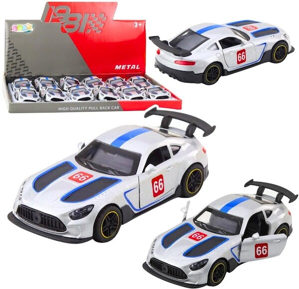 Wyścigówka metalowa napęd otwierane drzwi srebrny