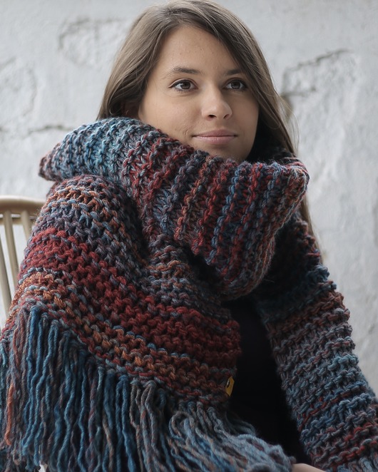 MAXCOLOR duży szal handmade jesienne jezioro