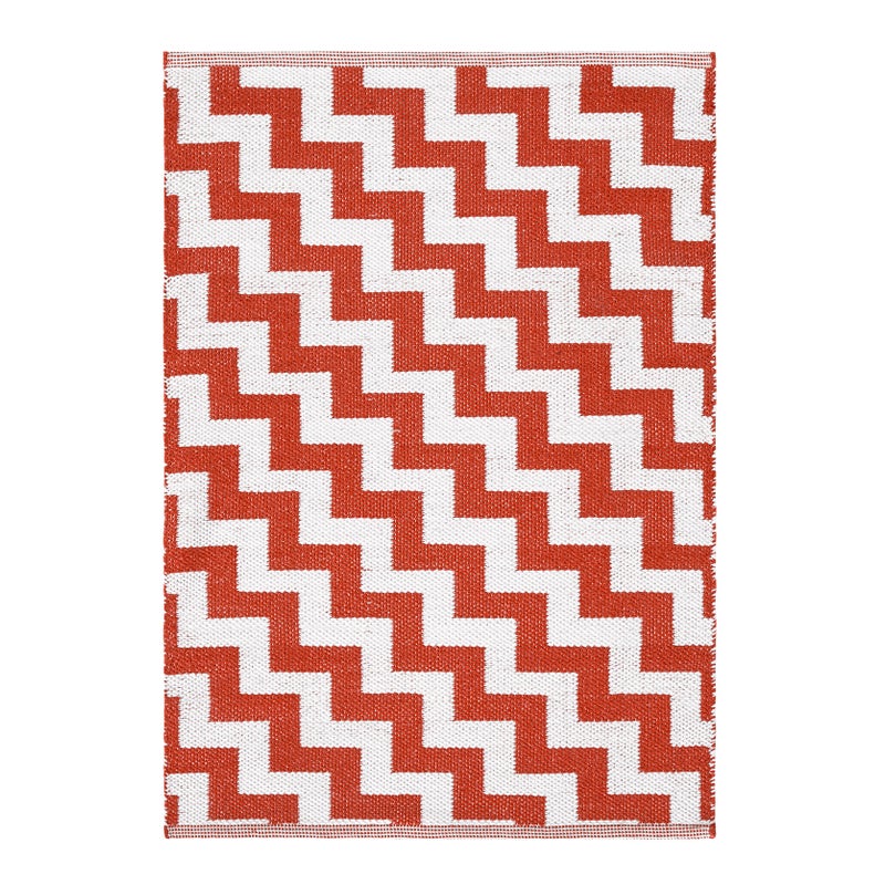 Dywan PVC Zig Zag Czerwony/Biały 120x180 cm – Ręcznie Robiony, Do Wnętrz i na Zewnątrz, Zmywalny i Wodoodporny
