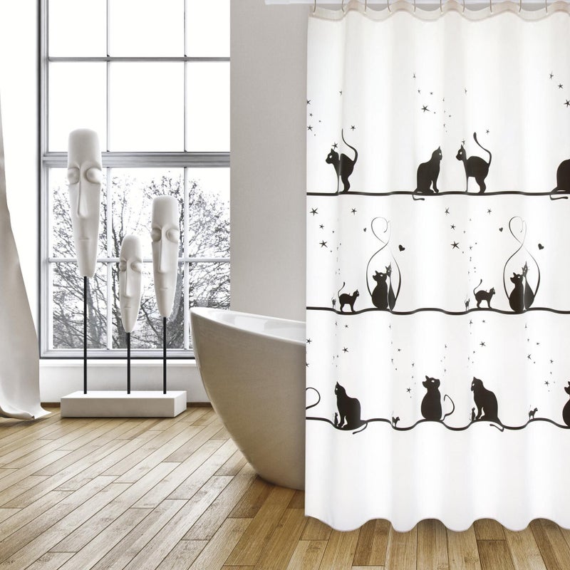 Zasłona prysznicowa Kotki biały poliester 180x200 cm