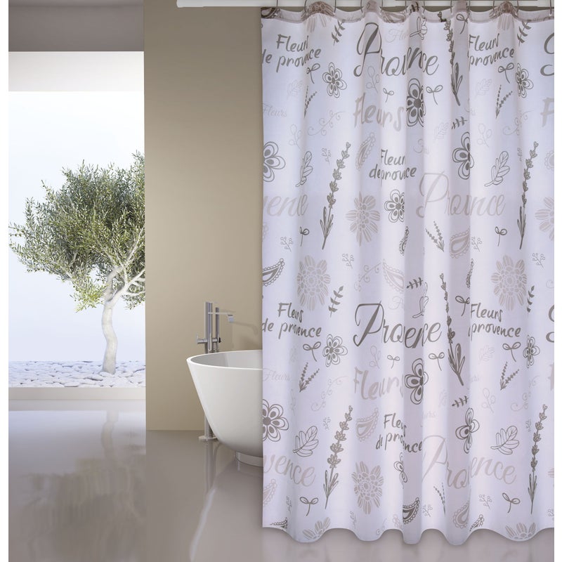 Zasłona prysznicowa Provence beżowo-biała poliester 180x200 cm