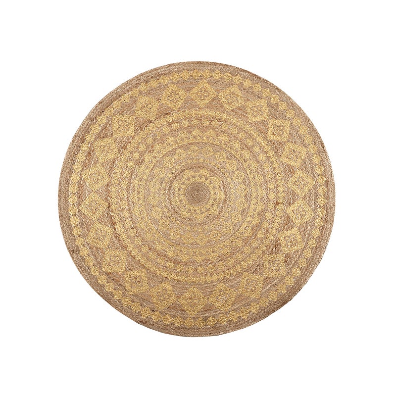 Dywan z juty z nadrukiem GOLD Ø90 cm – Ręcznie wykonany, naturalny, elegancki ze złotymi detalami
