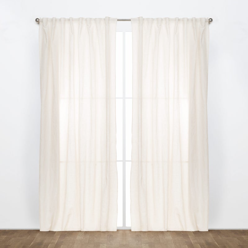 Zasłona Ayden z taśmą i/lub przelotkami, len i poliester, naturalny, gładki, 400x270cm