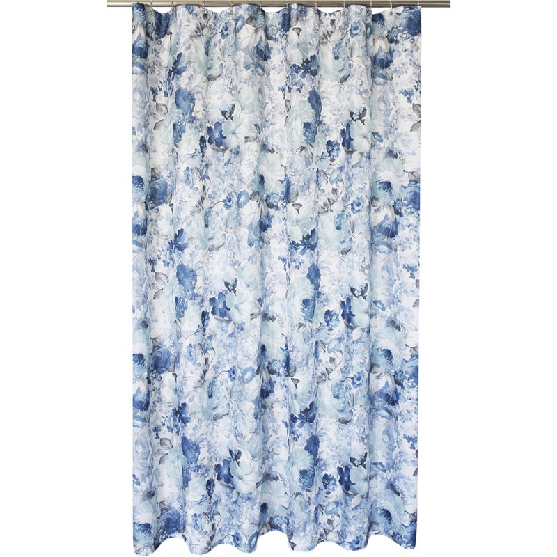 Niebieska kwiatowa zasłona prysznicowa poliestrowa 180x200 cm