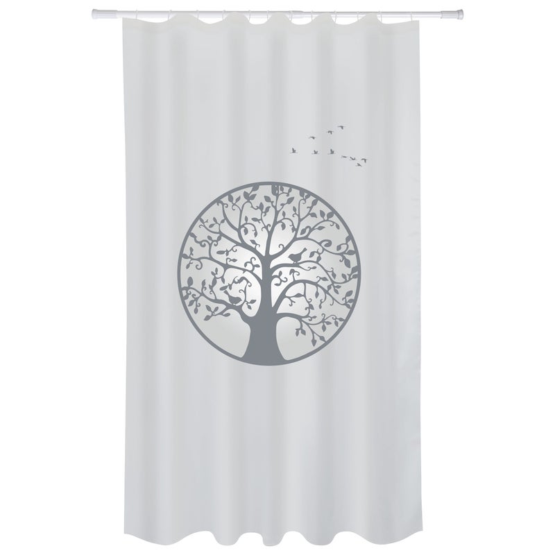 Zasłona prysznicowa Drzewo życia szary poliester 180x200 cm